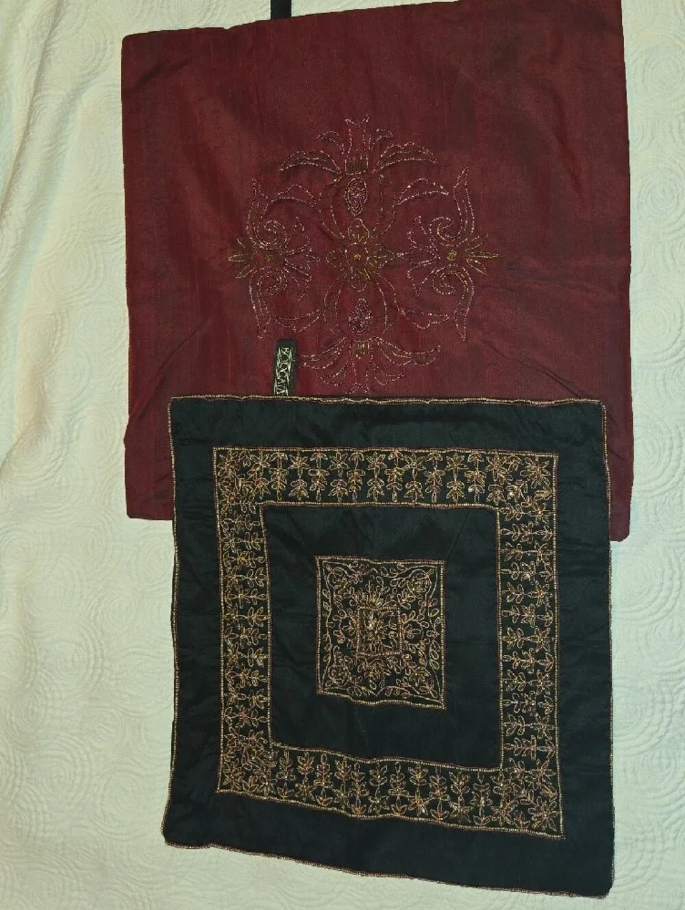 Lot of 2 Handmade in India beaded PILLOW COVERS